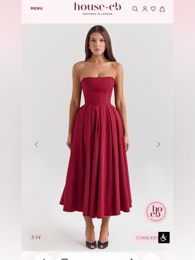 House of CB Pandora Strapless Midi Dress in Burgundy Red